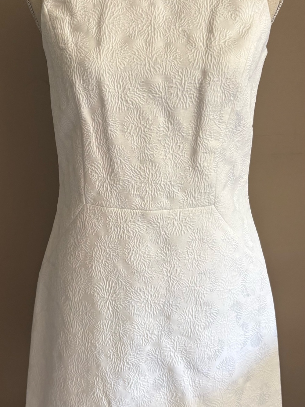 Michael Kors Classic Elegant White Texture Jacquard Sleeveless Dress Gold Zipper